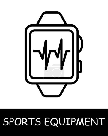 Illustration for Smart watch line icon. Sports equipment, hockey stick, basketball, tennis racket, volleyball, boxing gloves, barbell, dumbbells, jump rope, skis. Vector line icon for business and advertising - Royalty Free Image