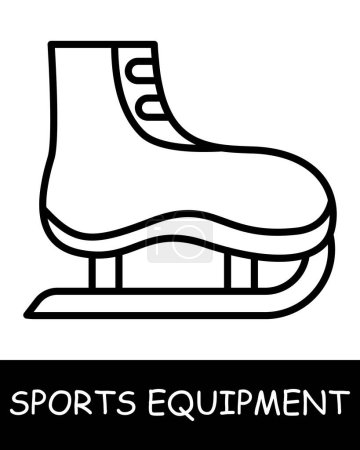 Ilustración de Icono de línea de patines. Equipamiento deportivo, palo de hockey, baloncesto, raqueta de tenis, voleibol, guantes de boxeo, barra, pesas, cuerda de salto, esquís. Icono de línea vectorial para negocios y publicidad - Imagen libre de derechos