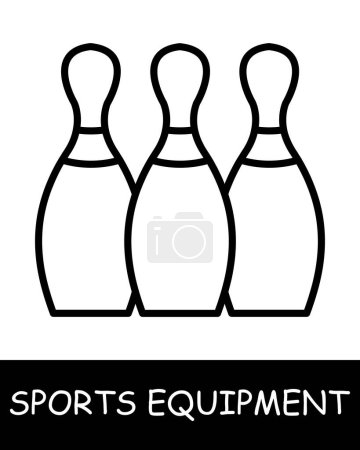 Illustration for Skittles line icon. Sports equipment, hockey stick, basketball, tennis racket, volleyball, boxing gloves, barbell, dumbbells, jump rope, skis. Vector line icon for business and advertising - Royalty Free Image