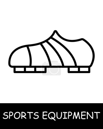 Ilustración de Icono de línea de zapatos. Equipamiento deportivo, palo de hockey, baloncesto, raqueta de tenis, voleibol, guantes de boxeo, barra, pesas, cuerda de salto, esquís. Icono de línea vectorial para negocios y publicidad - Imagen libre de derechos