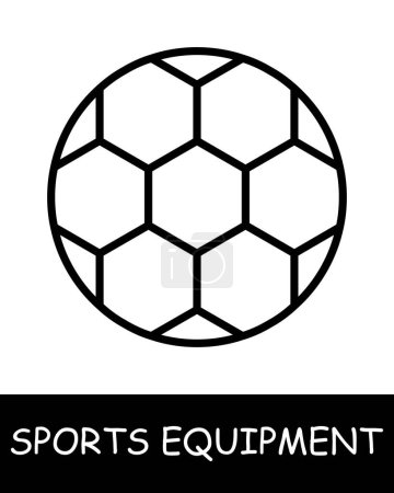 Ilustración de Icono de línea de fútbol. Equipamiento deportivo, palo de hockey, baloncesto, raqueta de tenis, voleibol, guantes de boxeo, barra, pesas, cuerda de salto, esquís. Icono de línea vectorial para negocios y publicidad - Imagen libre de derechos