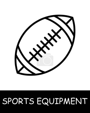 Ilustración de Icono de línea de fútbol americano. Equipamiento deportivo, palo de hockey, baloncesto, raqueta de tenis, voleibol, guantes de boxeo, barra, pesas, cuerda de salto, esquís. Icono de línea vectorial para negocios y publicidad - Imagen libre de derechos