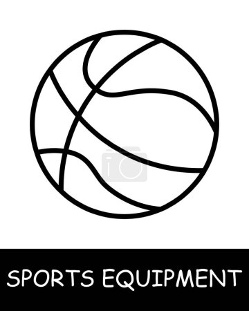 Téléchargez les illustrations : Icône de ligne de basket. Équipement de sport, bâton de hockey, basket-ball, raquette de tennis, volley-ball, gants de boxe, haltères, corde à sauter, skis. icône de ligne vectorielle pour les entreprises et la publicité - en licence libre de droit