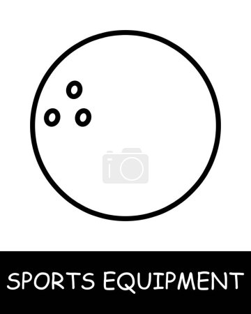 Ilustración de Icono de línea de bolos. Equipamiento deportivo, palo de hockey, baloncesto, raqueta de tenis, voleibol, guantes de boxeo, barra, pesas, cuerda de salto, esquís. Icono de línea vectorial para negocios y publicidad - Imagen libre de derechos