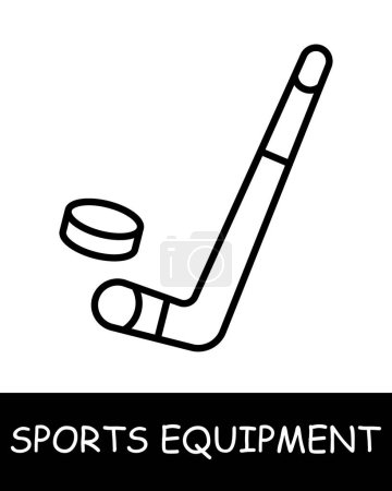 Ilustración de Icono de línea de hockey. Equipamiento deportivo, palo de hockey, baloncesto, raqueta de tenis, voleibol, guantes de boxeo, barra, pesas, cuerda de salto, esquís. Icono de línea vectorial para negocios y publicidad - Imagen libre de derechos