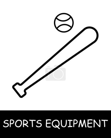 Ilustración de Icono de línea de murciélagos. Equipamiento deportivo, palo de hockey, baloncesto, raqueta de tenis, voleibol, guantes de boxeo, barra, pesas, cuerda de salto, esquís. Icono de línea vectorial para negocios y publicidad - Imagen libre de derechos