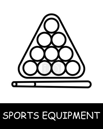 Illustration for Billiards line icon. Sports equipment, hockey stick, basketball, tennis racket, volleyball, boxing gloves, barbell, dumbbells, jump rope, skis. Vector line icon for business and advertising - Royalty Free Image