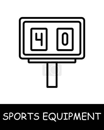 Illustration for Libra line icon. Sports equipment, hockey stick, basketball, tennis racket, volleyball, boxing gloves, barbell, dumbbells, jump rope, skis. Vector line icon for business and advertising - Royalty Free Image
