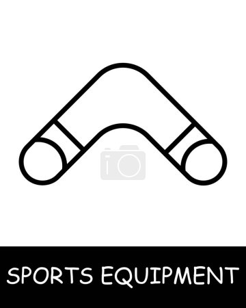 Ilustración de Icono de línea Boomerang. Equipamiento deportivo, palo de hockey, baloncesto, raqueta de tenis, voleibol, guantes de boxeo, barra, pesas, cuerda de salto, esquís. Icono de línea vectorial para negocios y publicidad - Imagen libre de derechos