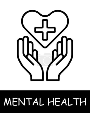 Illustration for Heart line icon. Palms, mental health, psychology, emotional well-being, psychotherapy, stress, depression, well-being. Vector line icon for business and advertising - Royalty Free Image