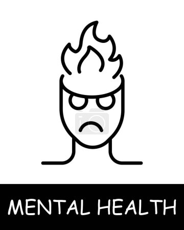 Ilustración de Icono de línea de hombre. Fuego, salud mental, psicología, bienestar emocional, psicoterapia, estrés, depresión, bienestar. Icono de línea vectorial para negocios y publicidad - Imagen libre de derechos