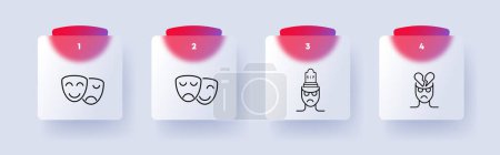 Illustration for Mood icon set. Theater masks, smile, anger, man, silhouette, health care, angry face, gloomy, grave, numbering. Controlling your condition concept. Glassmorphism style - Royalty Free Image