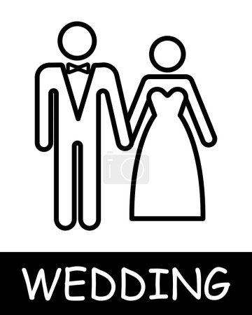 Illustration for Woman and man in wedding dress icon. Beauty, outfit, girl, tuxedo, tie, couple, relationship, silhouette, simplicity, solemnity and celebration. The concept of marriage, a fateful decision. - Royalty Free Image