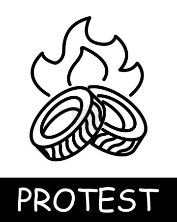 Illustration for Burning tires icon. War against power, manacle, oppression, captivity, fight against the regime, uprising, protest. The concept of struggle against oppression and the fight for freedom. - Royalty Free Image
