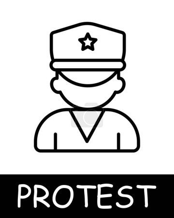 Illustration for Policeman, uniform, opposition icon. War against power, star, cap, man, manacle, oppression, fight against regime, uprising, protest. Struggle against oppression and the fight for freedom concept. - Royalty Free Image