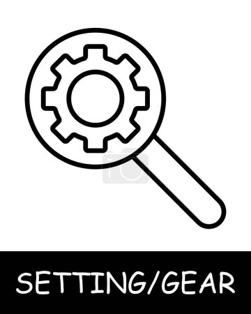Illustration for Loupe, magnifying glass icon. Gear, search, tuning, offer users the ability to customize their experience on the platform. Assistance in adjustments and optimization. - Royalty Free Image
