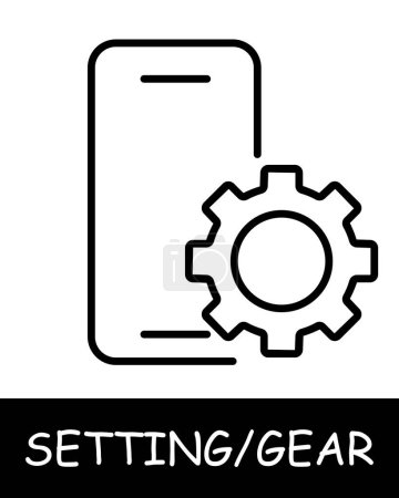 Illustration for Gear, mechanism icon. Cogwheel, technology, phone, smartphone, services, tuning, offer users the ability to customize their experience on the platform. Assistance in adjustments and optimization. - Royalty Free Image