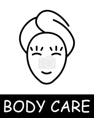Illustration for Face, towel, eyelashes icon. Essence of body care, health, and beauty, girl, woman, hair, figure, skin care, simplicity, physical health and self confidence. Korean cosmetics, personal care concept. - Royalty Free Image