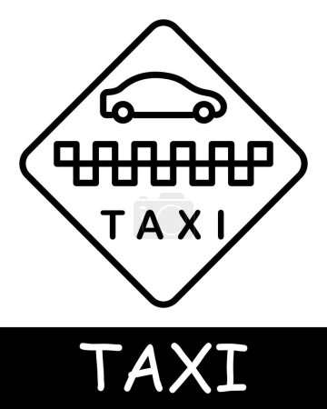 Illustration for Taxi sign icon. Banner, text, squares, simple geometric shapes, silhouette, simplicity, convenience and efficiency in transportation. Concept of easy access to transportation services. - Royalty Free Image