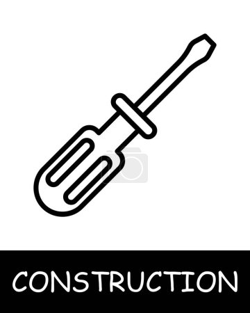 Illustration for Construction, technology icon. Construction equipment, screwdriver, device, handle, building. Industrial machinery, heavy duty vehicles, and tools for construction projects concept. - Royalty Free Image