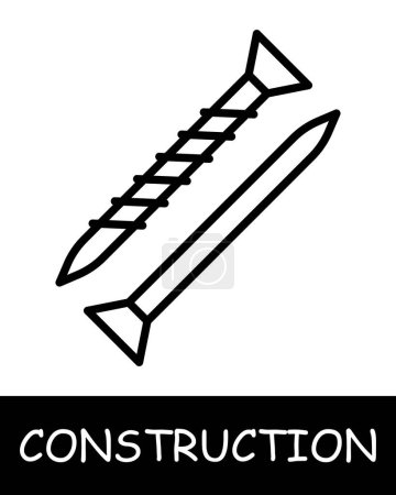 Illustration for Construction, technology icon. Construction equipment, nail, metal, simplicity, silhouette, building. Industrial machinery, heavy duty vehicles, and tools for construction projects concept. - Royalty Free Image