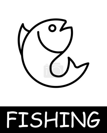 Illustration for Catch, fish, fisherman icon. Fishing rod, pisces, bait, underwater creatures, landscape, simplicity, silhouettes, relaxation in nature, fresh air, hobby. The concept of fishing, useful recreation. - Royalty Free Image