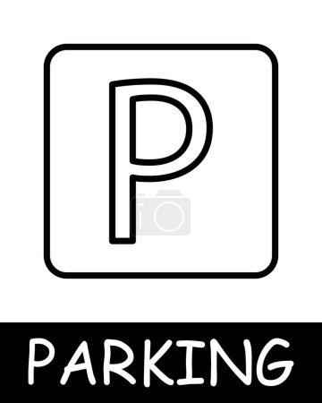 Téléchargez les illustrations : Parking, icône P signe. Gestion des véhicules, solutions de transport pratiques, silhouette, automobile, mécanisme, équipement, véhicule, place de parking. Le concept de fourniture de services de parking. - en licence libre de droit