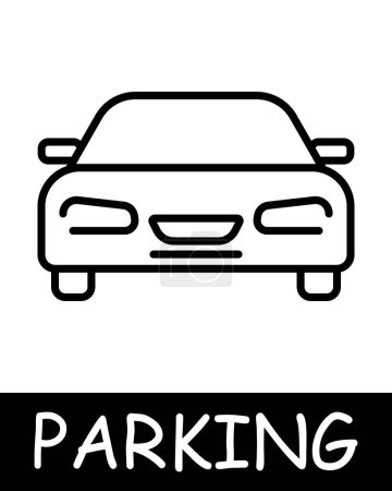 Téléchargez les illustrations : Parking, icône de la voiture. Gestion des véhicules, solutions de transport pratiques, silhouette, automobile, mécanisme, équipement, véhicule, place de parking. Le concept de fourniture de services de parking. - en licence libre de droit