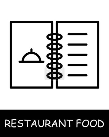 Téléchargez les illustrations : Plat restaurant, icône de menu. Carte, artisanat gastronomique, créativité culinaire, simplicité, silhouette, snack, gastronomie. Délicieux, concept alimentaire inhabituel. - en licence libre de droit