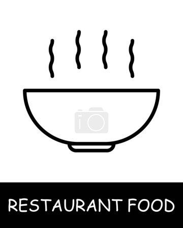 Téléchargez les illustrations : Plat restaurant, icône de la soupe. Déjeuner, plat chaud, artisanat gastronomique, créativité culinaire, simplicité, silhouette, collation, gastronomie. Délicieux, concept alimentaire inhabituel. - en licence libre de droit