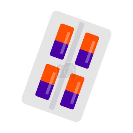 Illustration for Pills, pack of pilules, medicine, sharp color transition, plastic, health care, flat design, different colors, simple image, cartoon style. Vector line icon for business and advertising - Royalty Free Image