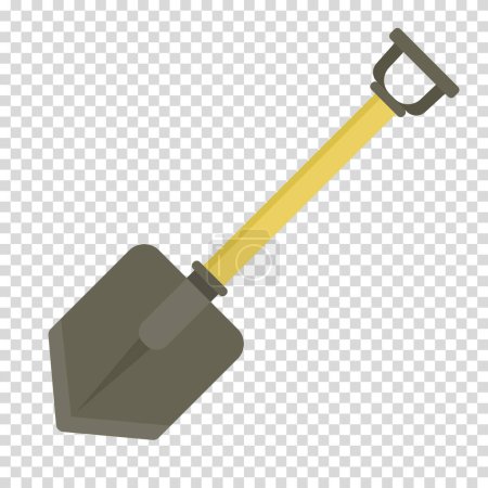 Illustration for Military shovel with a yellow handle, work, labor, construction, excavation, flat design, simple image, cartoon style. Specialized tools concept. Vector line icon for business and advertising - Royalty Free Image