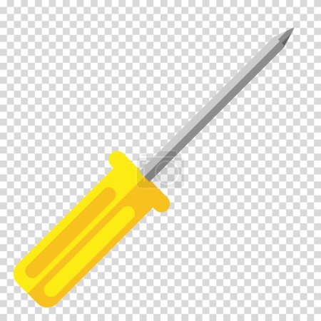 Illustration for Screwdriver with a yellow handle, work, labor, construction, husband for an hour, flat design, simple image, cartoon style. Specialized tools concept. Vector line icon for business and advertising - Royalty Free Image