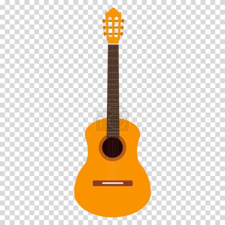 Illustration for Acoustic guitar with a yellow body and a brown neck, dreadnought with rounded edges, flat design, simple image, cartoon style. Music group concept. Vector line icon for business and advertising - Royalty Free Image