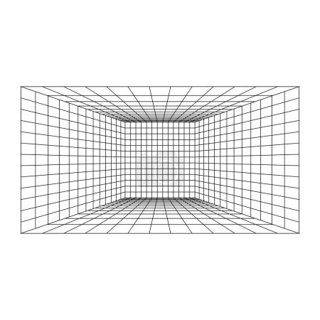 Abstract geometric room. Isometric grid. Circle, drawing, wall, shape, 3D illusion. Room perspective grid background