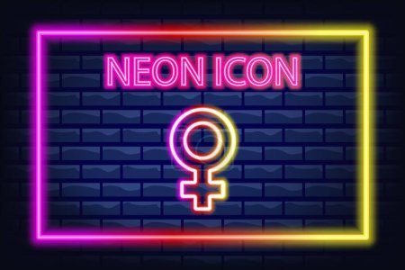 Illustration for Woman gender neon line icon. Self determination, girl, getero, female beauty, figure, mental health. Personal care concept. Neon Line icon on break background. - Royalty Free Image
