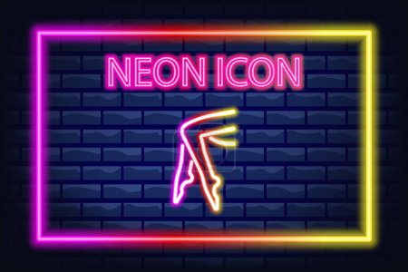Illustration for Woman legs neon line icon. Sport, razor blade, body hair, Laser hair removal, wax, female body beauty, figure, feminine hygiene. Personal care concept. Neon Line icon on break background. - Royalty Free Image