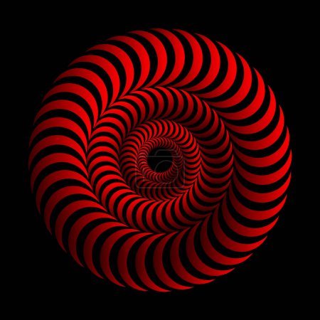 Ilustración de Espiral 3D. Círculos ondulados hipnóticos volumétricos. Ondas de trompeta isométricas. Los círculos concéntricos. Ilusión óptica. Ilusión negra y roja - Imagen libre de derechos