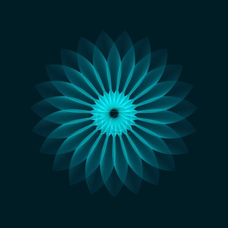Illustration for Geometric line gradient flower in grid style on a black background. Technology network background. Graphic ornament. Isometric illustration. Gradient blossom - Royalty Free Image