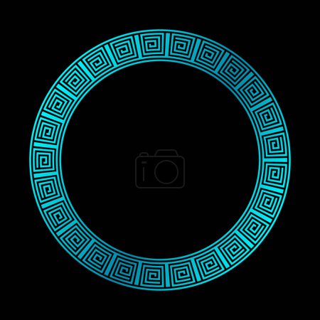 Illustration for Design with abstract blue ancient pattern. Circle frame. Templates for printing postcards, invitations, floral petal stack, pattern geometric tribal lace motif black white. Circular ornament - Royalty Free Image