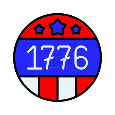 1776 badge icon. Round badge with stars, stripes, and the year 1776. American Independence and patriotism concept.