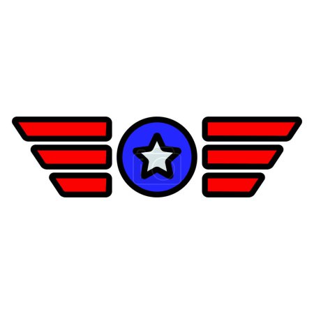 Patriotic wings icon. Red wings with blue circle and white star in the center. National pride and military concept.