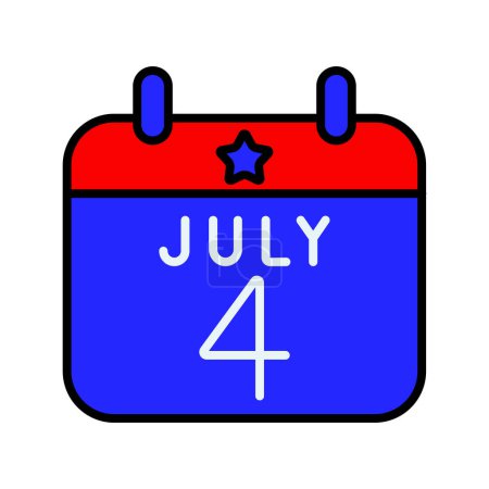 4 juillet icône du calendrier. Couleurs bleu et rouge avec une étoile. Symbole de la fête de l'indépendance, célébration nationale et fierté américaine.