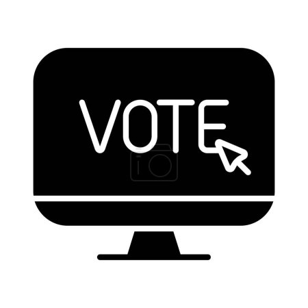 Monitor with vote text icon. Elections, evote, check stamps, voting, candidate, voter, polling station, president, parliament, electronic voting, debate, election campaign.
