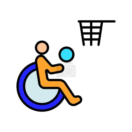Icono de la línea deportiva de discapacidad. Persona en silla de ruedas, accesibilidad, aparcamiento reservado, ayuda a la movilidad, incluido, Juegos Paralímpicos, lugar para minusválidos, apoyo, necesidades especiales.