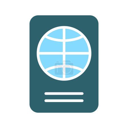 Icono del juego de pasaportes. Cubierta azul y verde, símbolo del globo, documento de viaje, identificación, internacional, turismo, viaje, seguridad.
