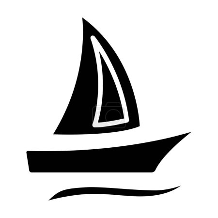 Sailboat set icon. Tan boat, red and green sails, blue waves, maritime, sailing, nautical, travel, adventure, recreation, water sport.