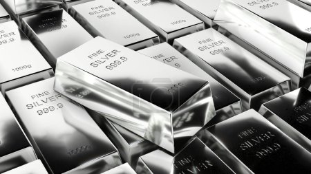 Foto de Silver bars 1000 grams pure Silver,business investment and wealth concept.wealth of Silver,3d rendering - Imagen libre de derechos