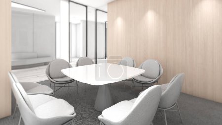 Foto de Una pequeña sala de reuniones para 8 asientos en un edificio de oficinas., 3d rendering - Imagen libre de derechos