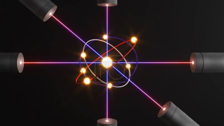 Foto de Al apuntar un haz de luz hacia los átomos, uno puede examinar su estructura y sus consecuencias físicas cuánticas. - Imagen libre de derechos